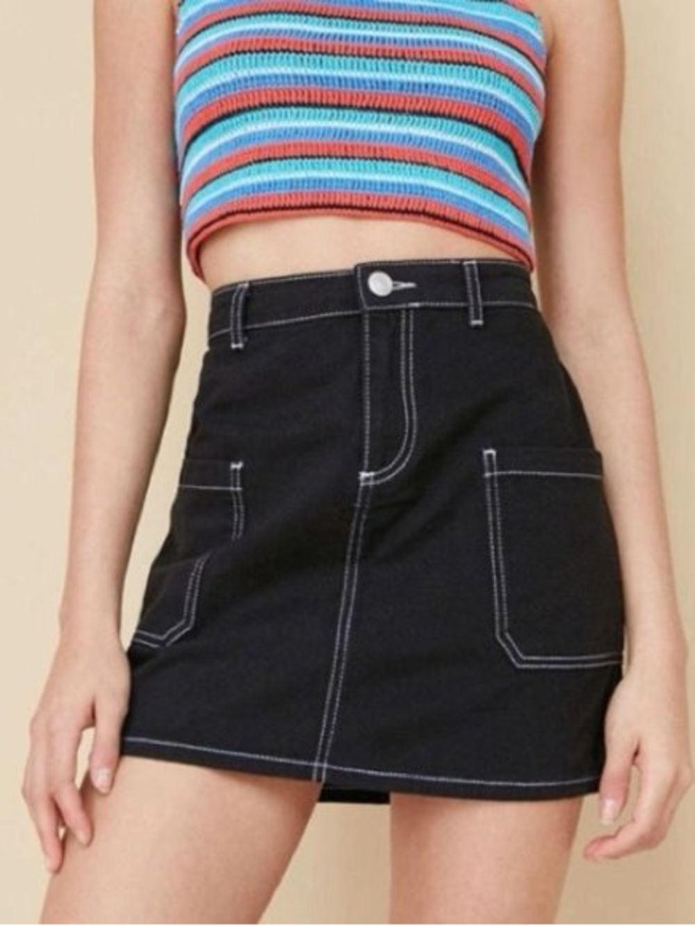 BDG Black Mini Skirt with White Topstitching